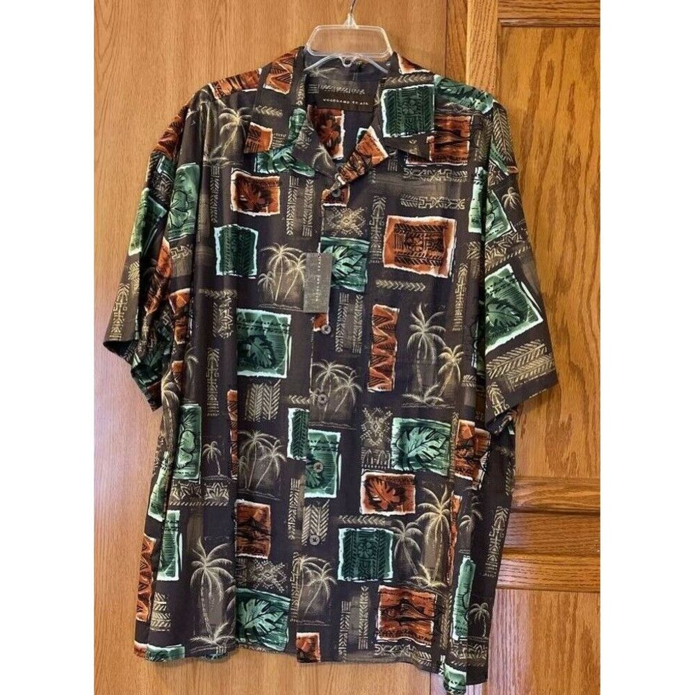 Woodland Trail Mens Hawaiian Shirt Gray Green Short Sleeve Big & Tall 1X New